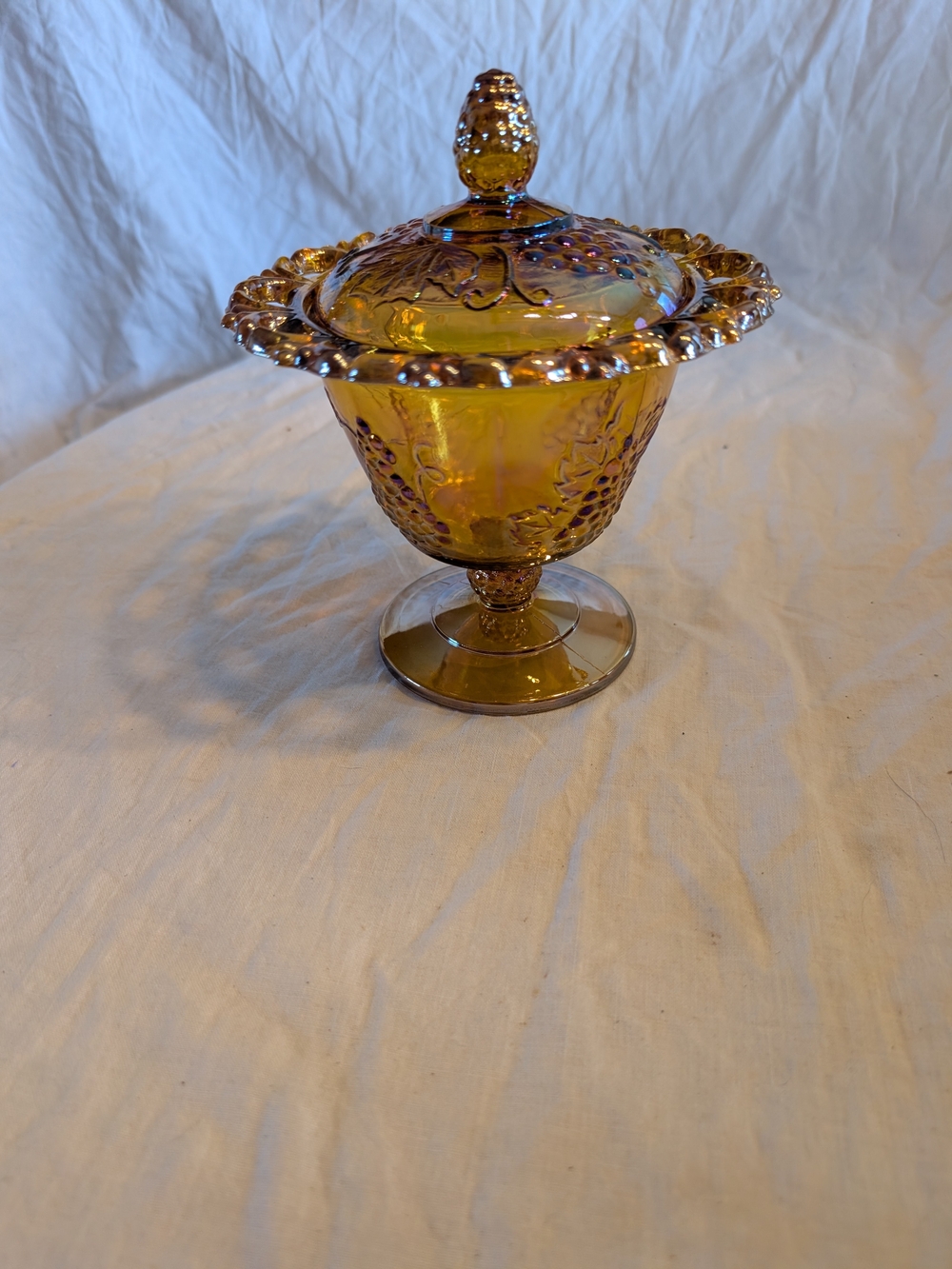 RESERVE Indiana Glass Amber Carnival Covered Compote